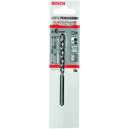 сверло по бетону винтовое bosch cyl 3 silver percussion 2 608 597 658 5 x 85 мм Сверло универсальное, винтовое, по бетону BOSCH Silver Percussion 2.608.597.660 6 x 100 мм