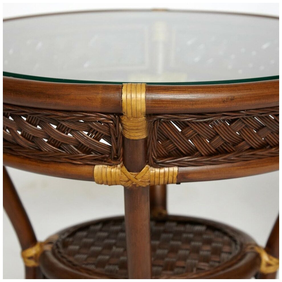 Террасный комплект TETCHAIR ANDREA (стол кофейный со стеклом + 2 кресла + подушки) ротанг (античный орех) - фотография № 2