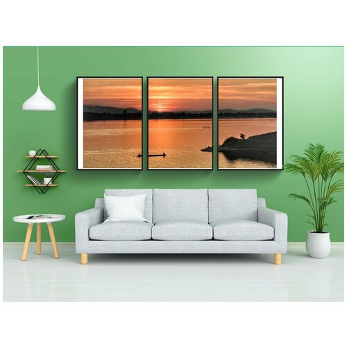 фото Набор модулных постеров для интерьера "сумерки, меконг, река" 60x90 см. в тубусе, без рамки lotsprints