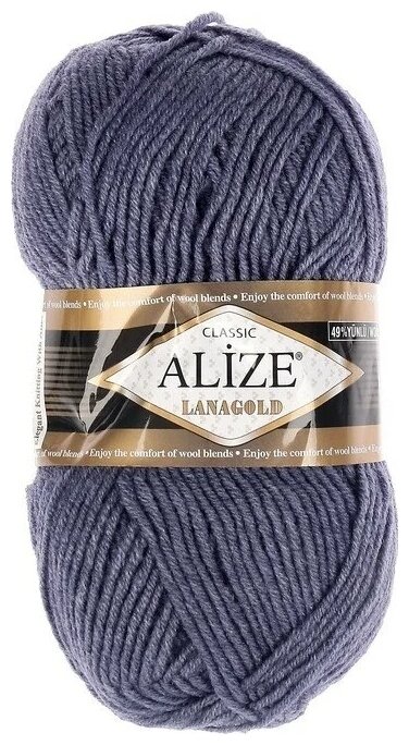 Пряжа Alize Lanagold, 49 % шерсть, 51 % акрил, 100 г, 240 м, 1 шт, 203 джинсовый меланж