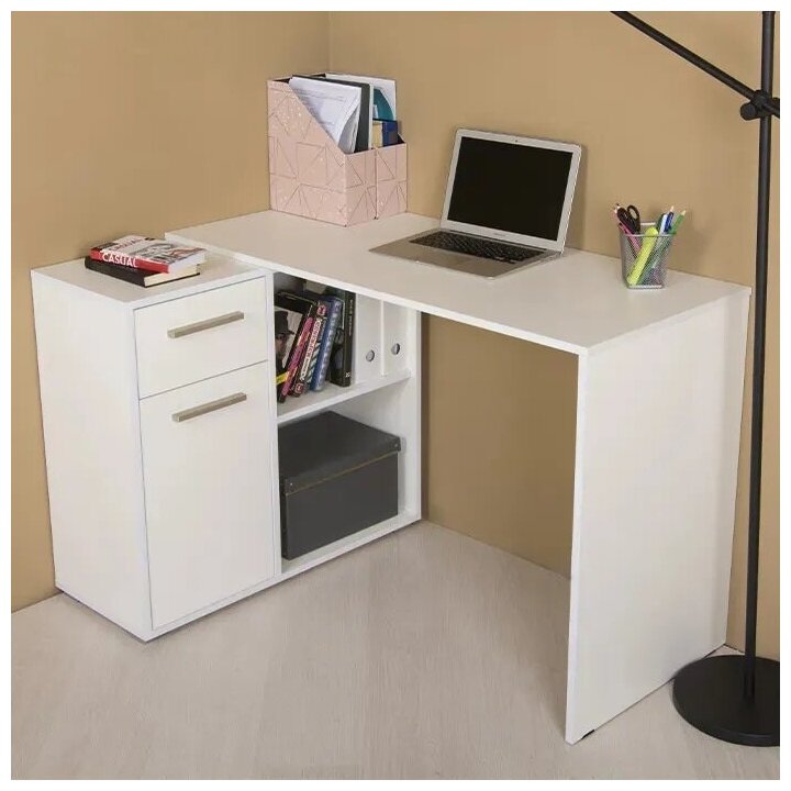 Стол письменный Моби, угловой компьютерный стол, деревянная парта для школьника, офисный стол с ящиками и полками
