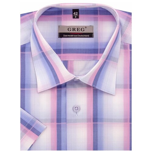 фото Рубашка мужская короткий рукав greg 265/301/470/z, полуприталенный силуэт / regular fit, цвет голубой, рост 174-184, размер ворота 38
