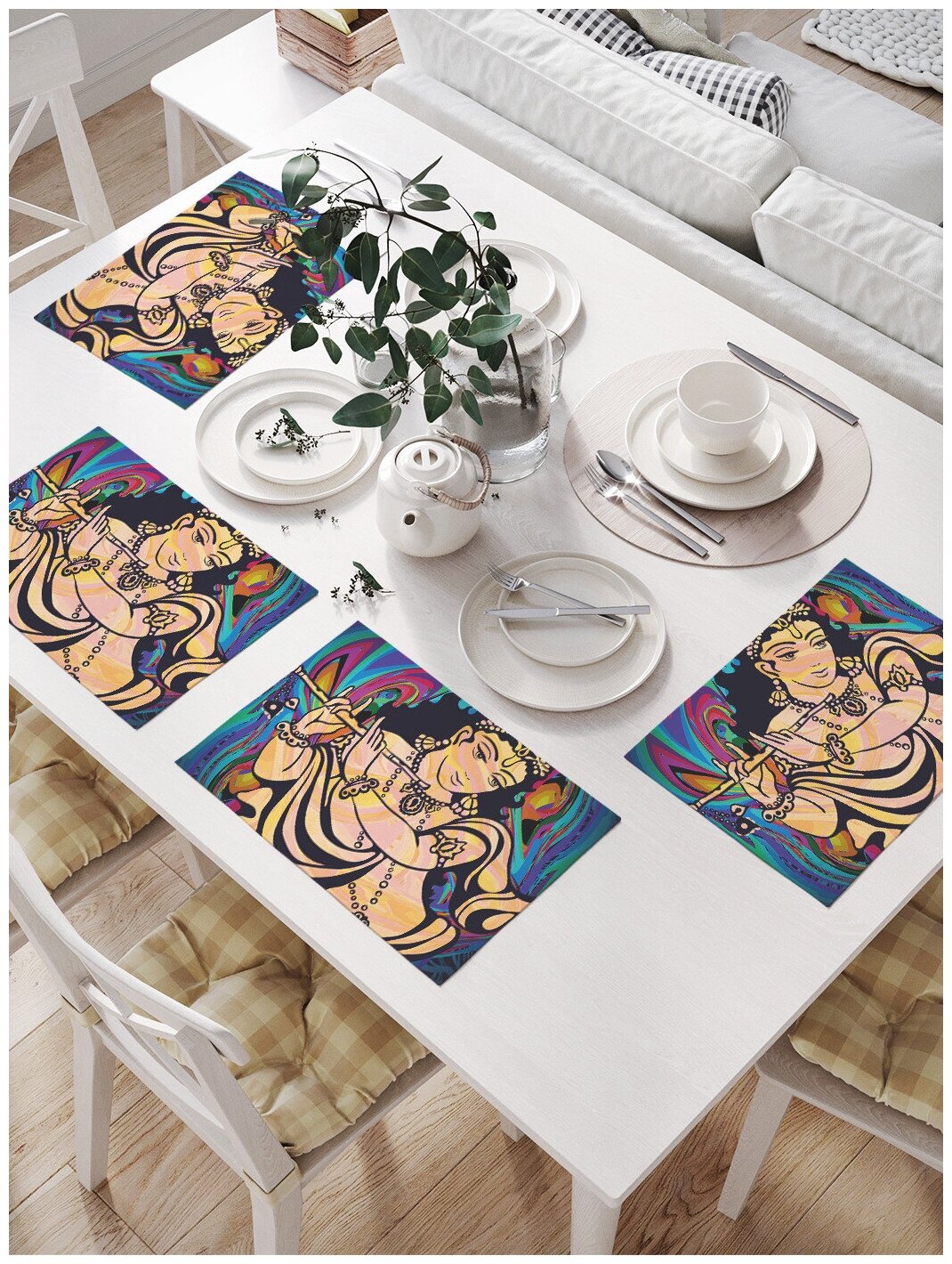 Комплект тканевых салфеток JoyArty "Индийская богиня" для сервировки стола, 32x46 см, 4шт. - фотография № 1