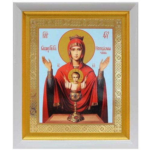 Икона Божией Матери Неупиваемая Чаша, белый киот 19*22,5 см