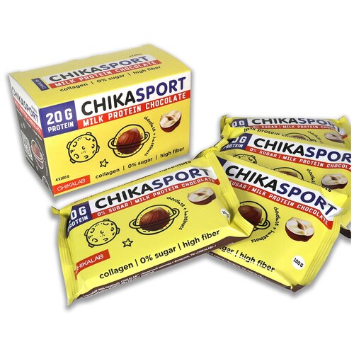 Конфета Chikalab Chikasport молочный с фундуком, 100 г, молочный с фундуком