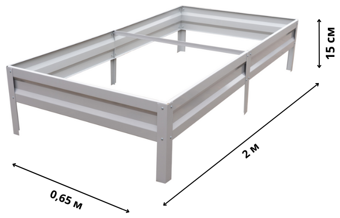 Оцинкованная грядка 0,65х2 м, высота 15 см