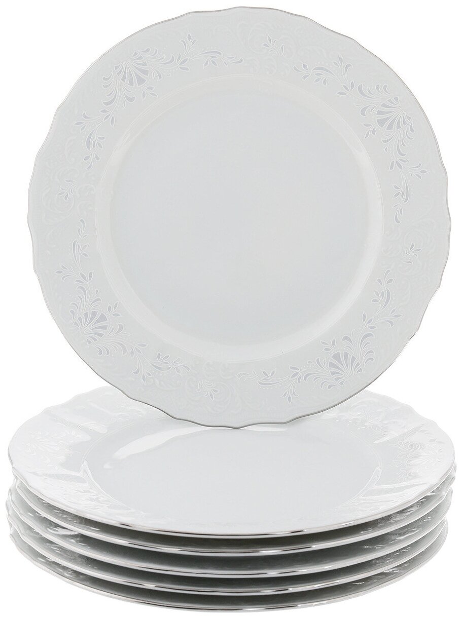 Тарелка мелкая 25 см, декор "Деколь, отводка платина" 6 шт Bernadotte .