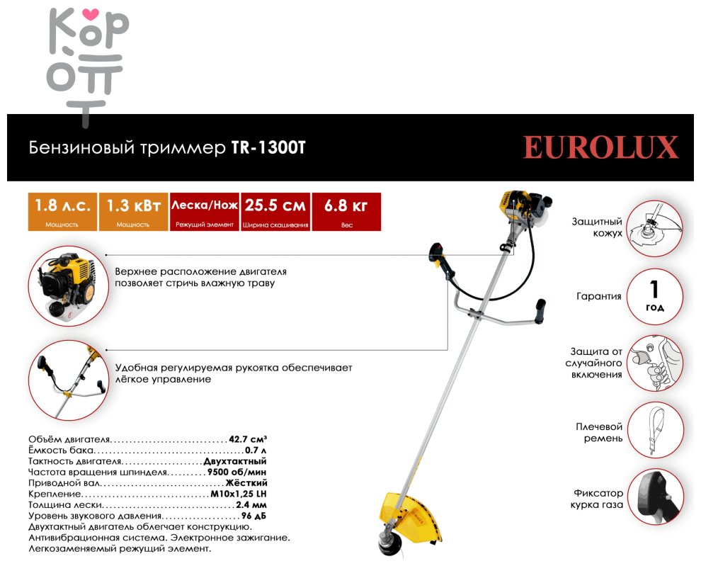 Триммер бензиновый EUROLUX TR-1300T - фотография № 8