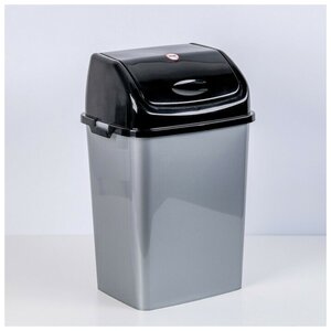 Контейнер для мусора "Камелия", 18 л, цвет серебристый перламутр/чёрный