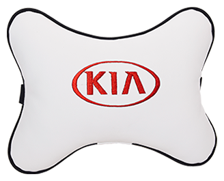 Автомобильная подушка на подголовник экокожа Milk (красная) с логотипом автомобиля KIA