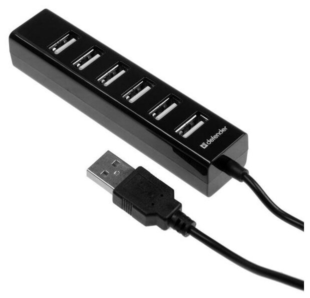 Разветвитель Defender Quadro Swift USB20 7 портов кабель 06 м чёрный