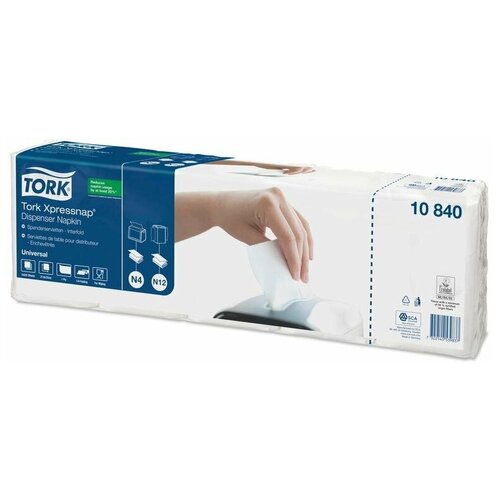 Салфетки бумажные для диспенсера Tork Universal (1-слойные, 21.5×33 см, белые с тиснением, 225 штук в пачке, 8 упаковок в коробе)