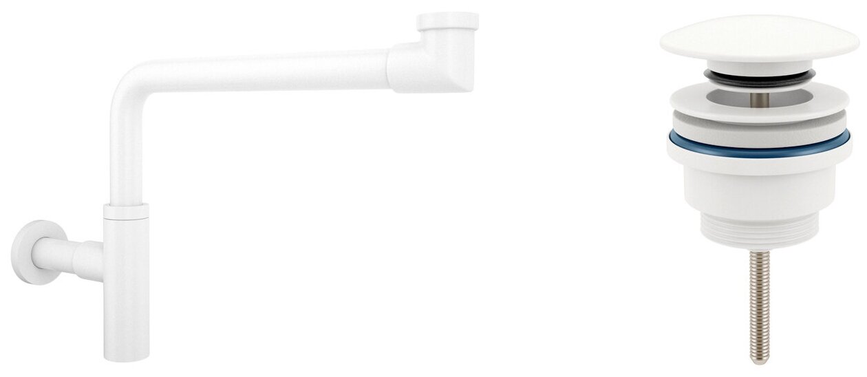 Сифон для раковины Wellsee Drainage System 182128003 в наборе 2 в 1: металлический сифон и универсальный донный клапан в цвете матовый белый - фотография № 1