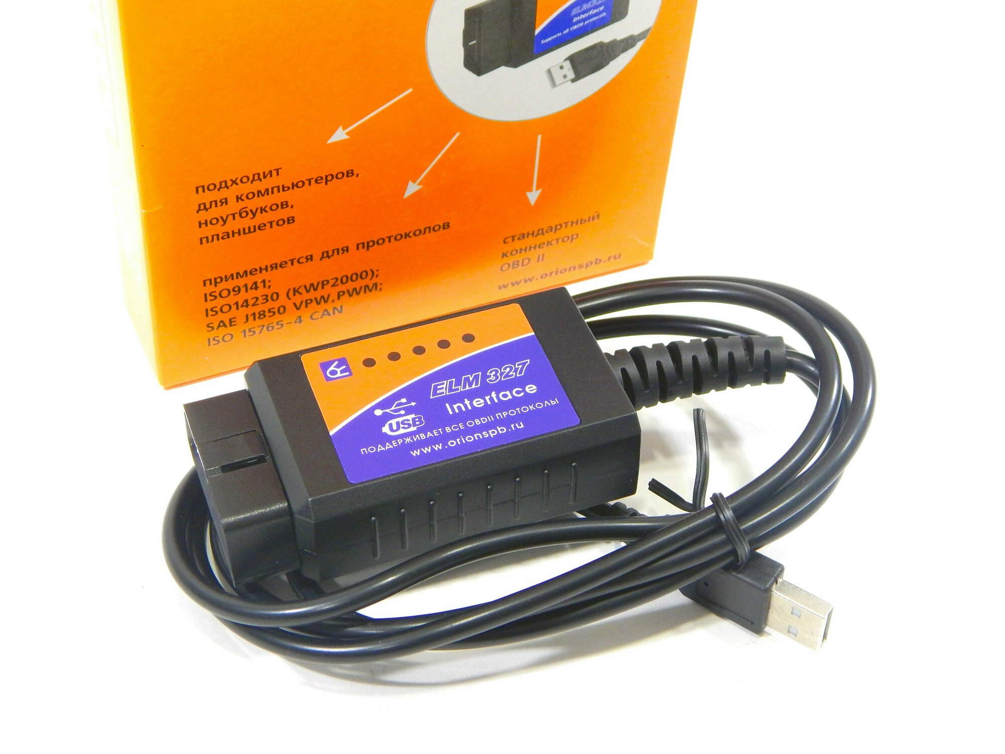 Диагностический автосканер 1.5v OBD2 ELM327 USB для Windows Орион