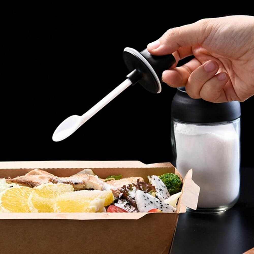 Банка для соли, сахара, сыпучих продуктов с ложкой, стеклянная, круглая ручка, 250 мл — фото 1