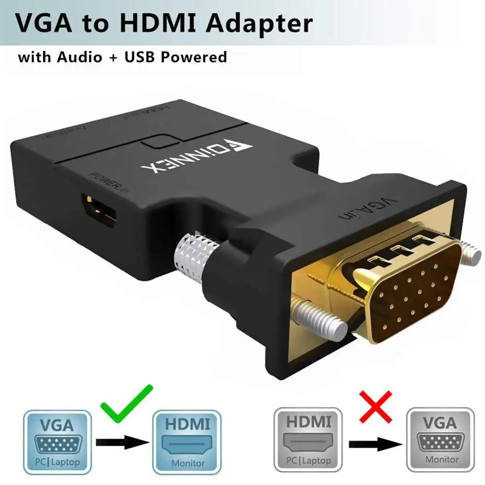 Адаптер-конвертер FOINNEX VGA-HDMI с аудио, (выход источника VGA ПК к телевизору/монитору с разъемом HDMI), VGA to HDMI