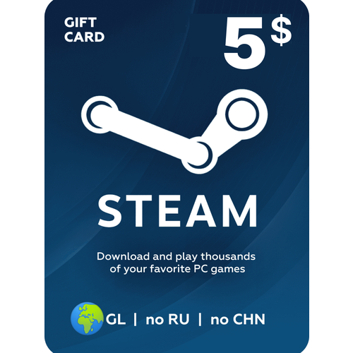 Пополнение кошелька Steam на 5 USD Код активации США Подарочная карта Стим Gift Card 5 США не подходит для России и Китая 745₽