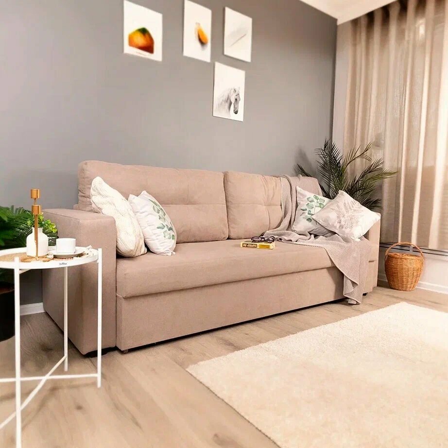 фото Диван кровать Аракуль раскладной с подлокотниками, 2 подушками и ящиком 133х190 см