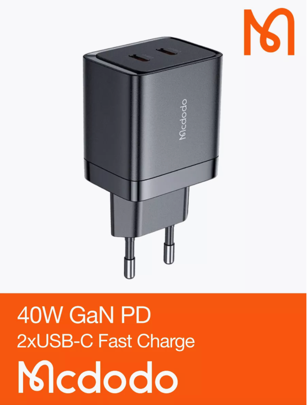 Сетевая зарядка Mcdodo 40W Dual USB-C GaN Fast Charge CH-2501 Black