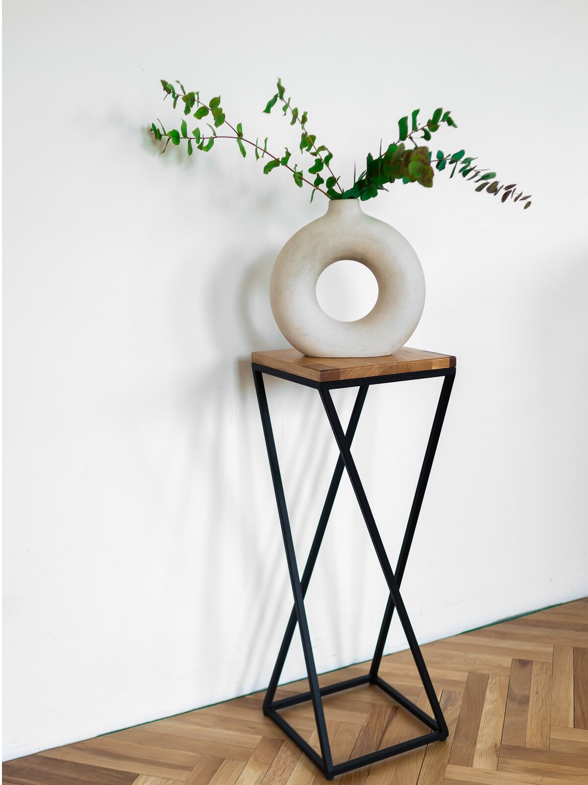 Столик подставка лофт черный для цветов, дуб, 300*300*820, Loft 80