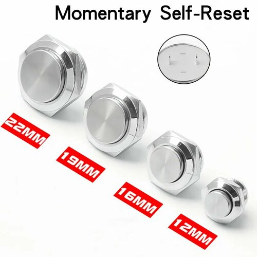 Металлический кнопочный переключатель 12161922 мм No Light 19MM Momentary Self-reset 12-24V 168₽
