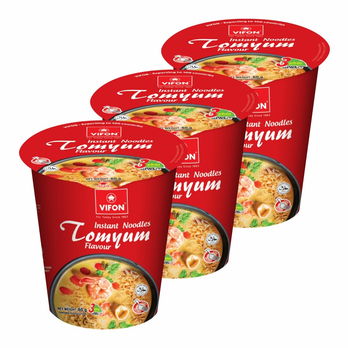 Лапша быстрого приготовления со вкусoм тайского том-ям Vifon, стакан 60 г х 3 шт