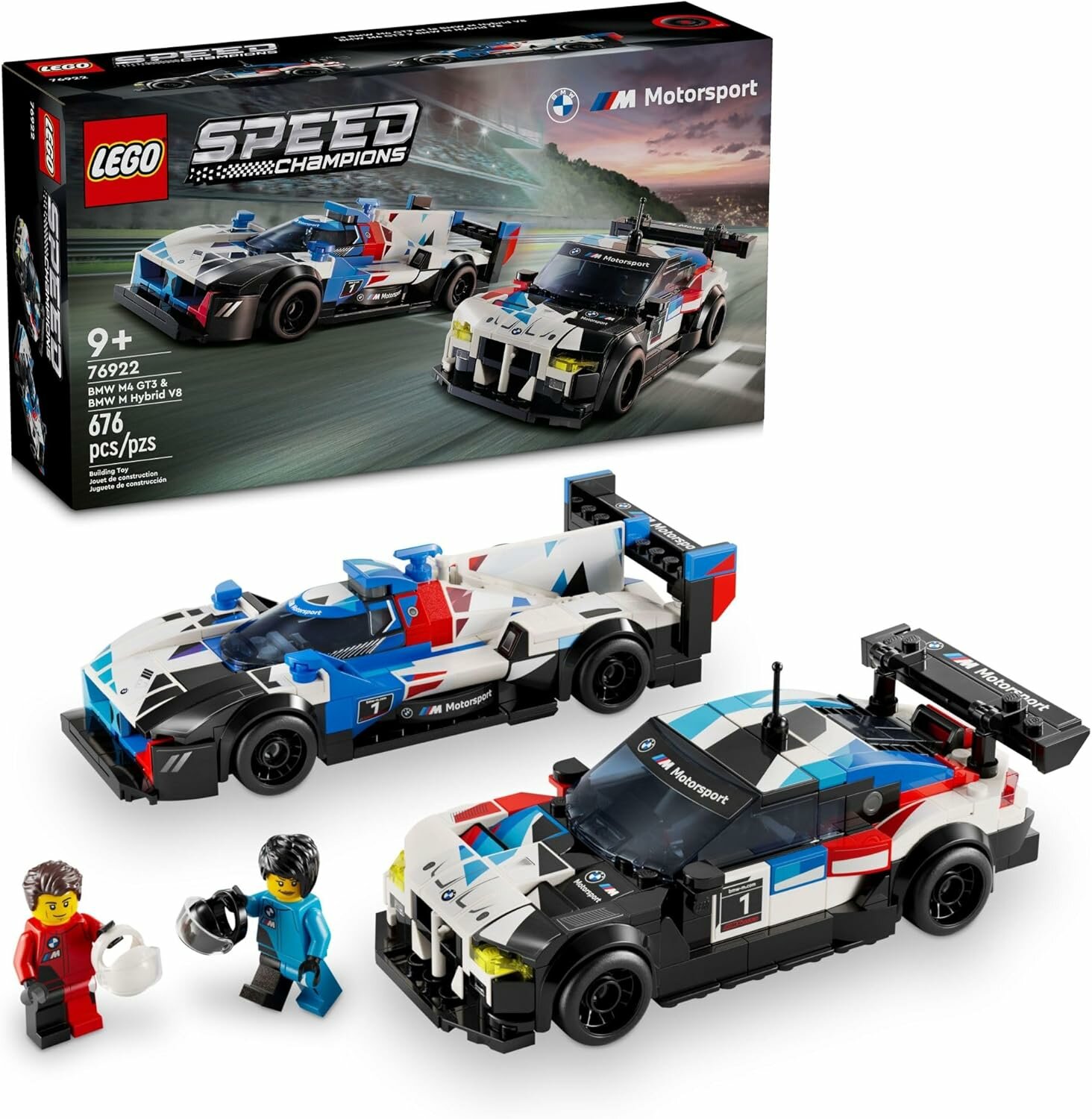 LEGO Speed Champions BMW M4 GT3 и BMW M Hybrid V8, набор гоночных машин 76922, конструктор для детей от 9 лет