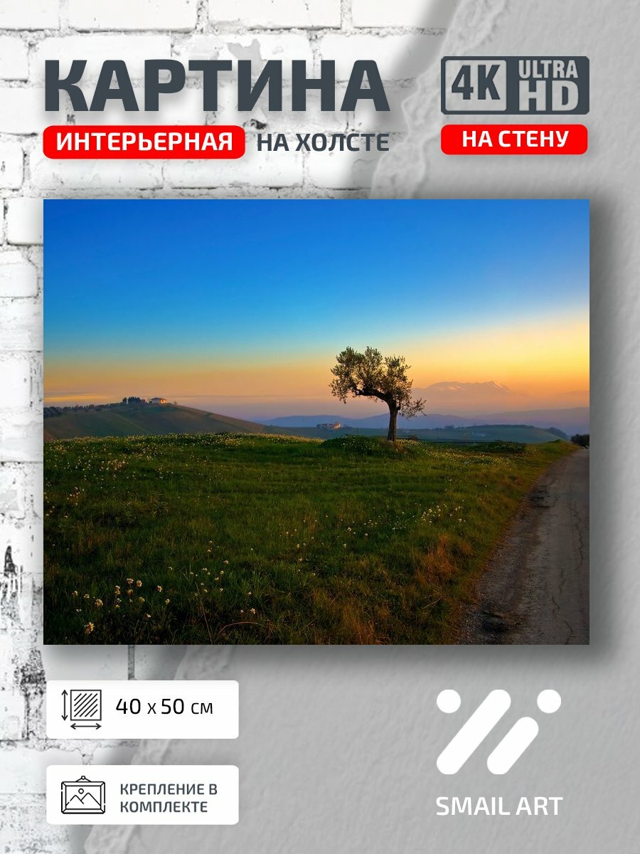 Картина на холсте интерьерная 40 на 50 на стену Холмы field для кабинета пейзаж интерьер