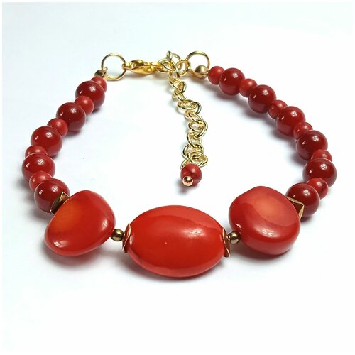 Браслет-цепочка AV Jewelry, коралл, размер 16 см, золотистый, красный