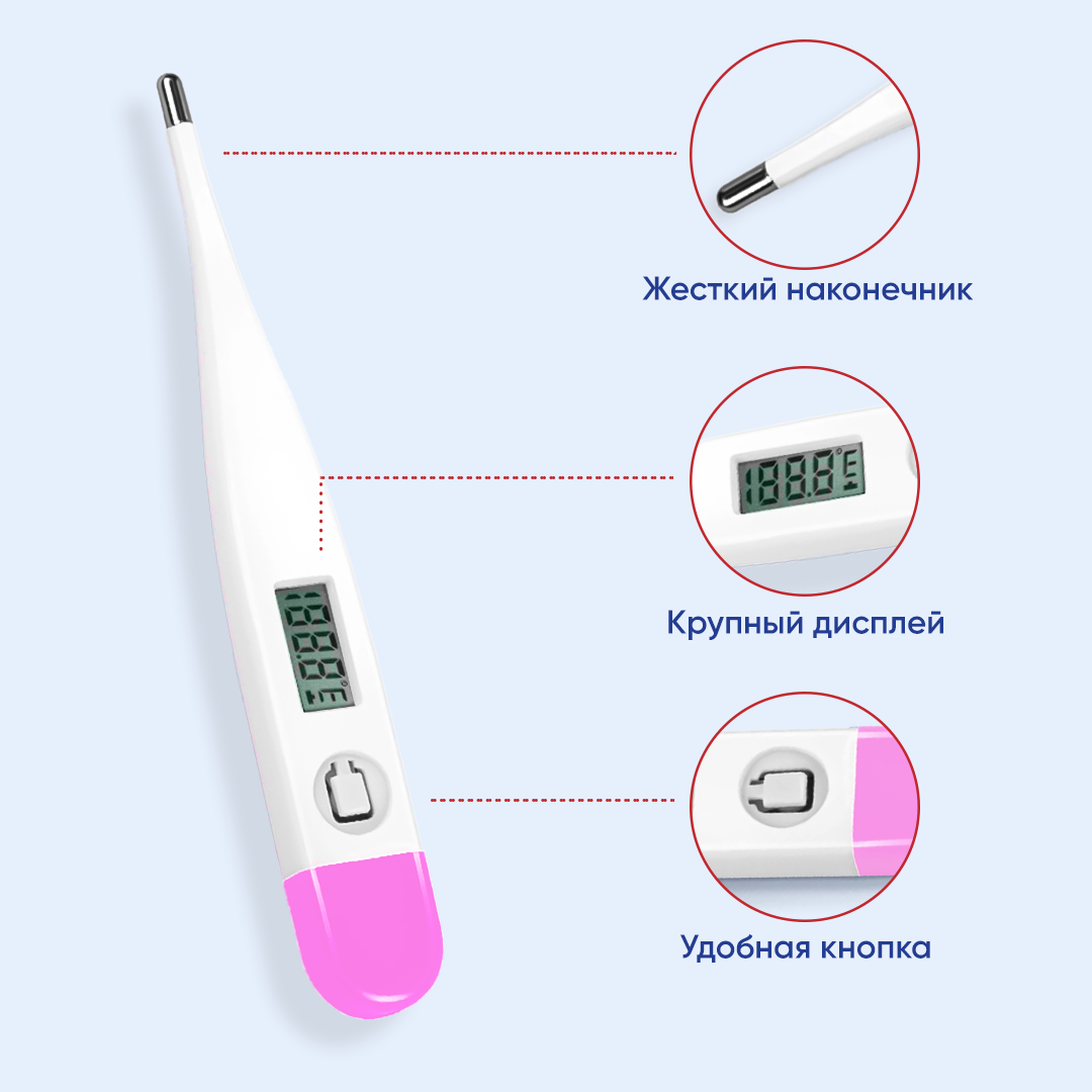 Медицинский термометр для тела электронный без ртути, градусник цифровой для детей. Термометр электронный детский, градусник безртутный розовый