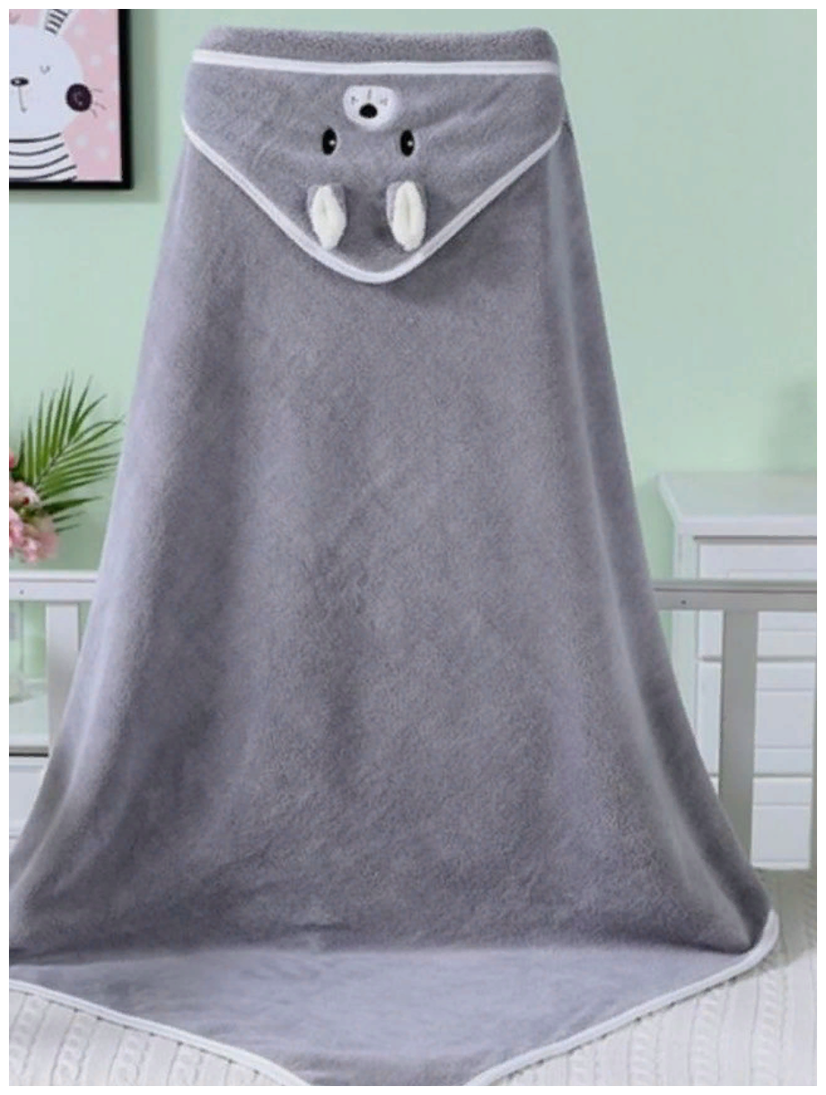Детское полотенце уголок банное с капюшоном 80х80 см для малыша, серый - фотография № 7