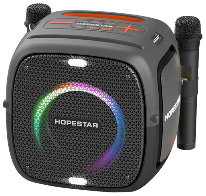 Колонка портативная Bluetooth Hopestar Party One 80 Вт, караоке (2 микрофона) черный