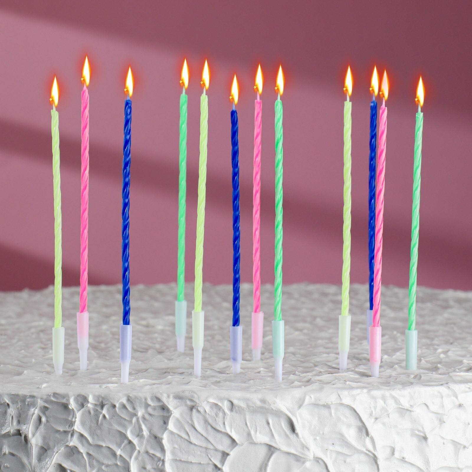 "Свечи для дня рождения" - 12 штук с подставками