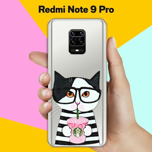 Силиконовый чехол Кот в очках на Xiaomi Redmi Note 9 Pro силиконовый чехол на oneplus 9 pro ванплас 9 про кот джентльмен прозрачный