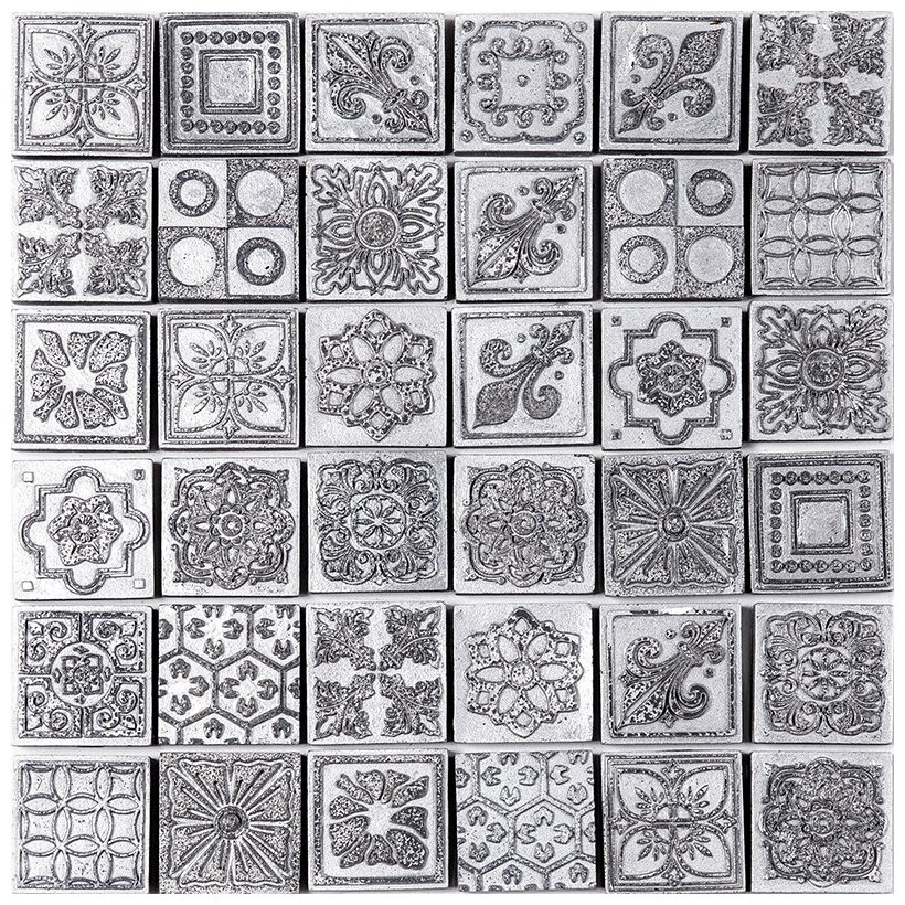 Итальянская мозаика набор декоров Skalini D-PLT3 (36 в комплекте, цена за комплект) серый серебро узор