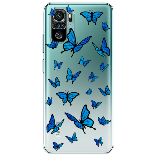 Силиконовый чехол на Xiaomi Poco M5s / Сяоми Поко M5s Синие бабочки, прозрачный силиконовый чехол на xiaomi poco m5s сяоми поко m5s белая корона на черном фоне