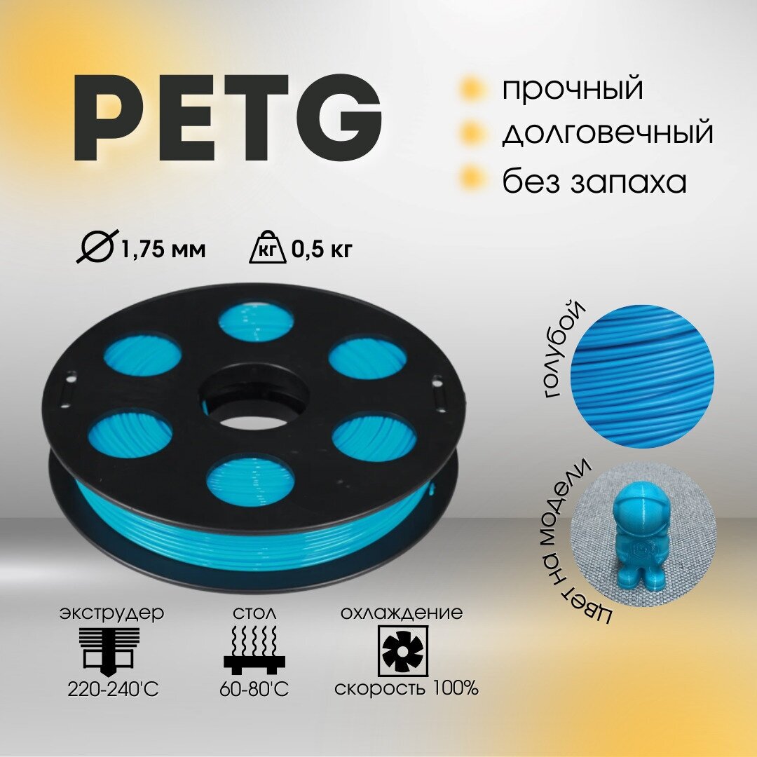 Голубой PETG пластик Bestfilament для 3D-принтеров 0.5 кг (175 мм)
