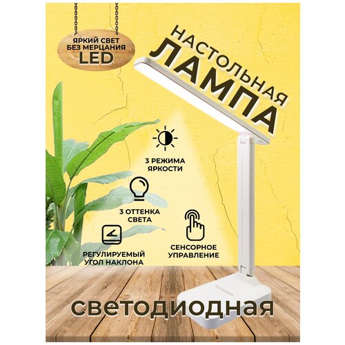 Настольная лампа светодиодная белая, 3 режима, 12 LED ламп, зарядка micro usb, пластик