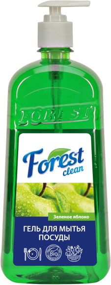 Средство для мытья посуды Forest clean гель Зеленое яблоко 1л