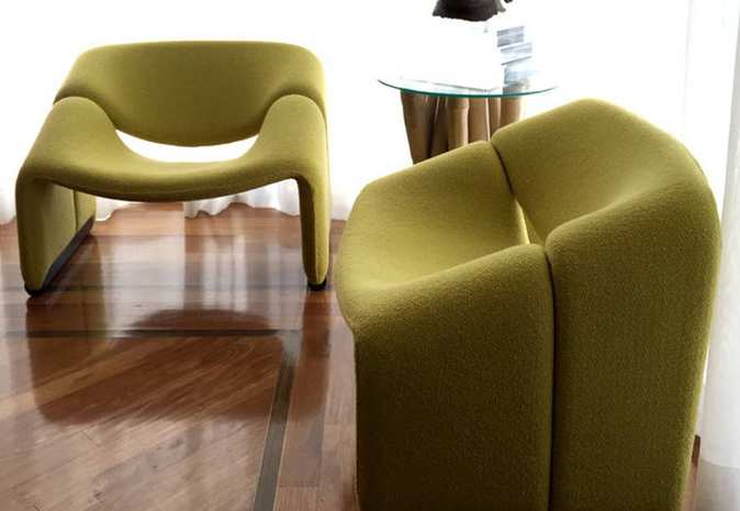 М-образное кресло из стекловолокна в стиле Groovy Lounge Chair by Piere Paulin (Желтый)