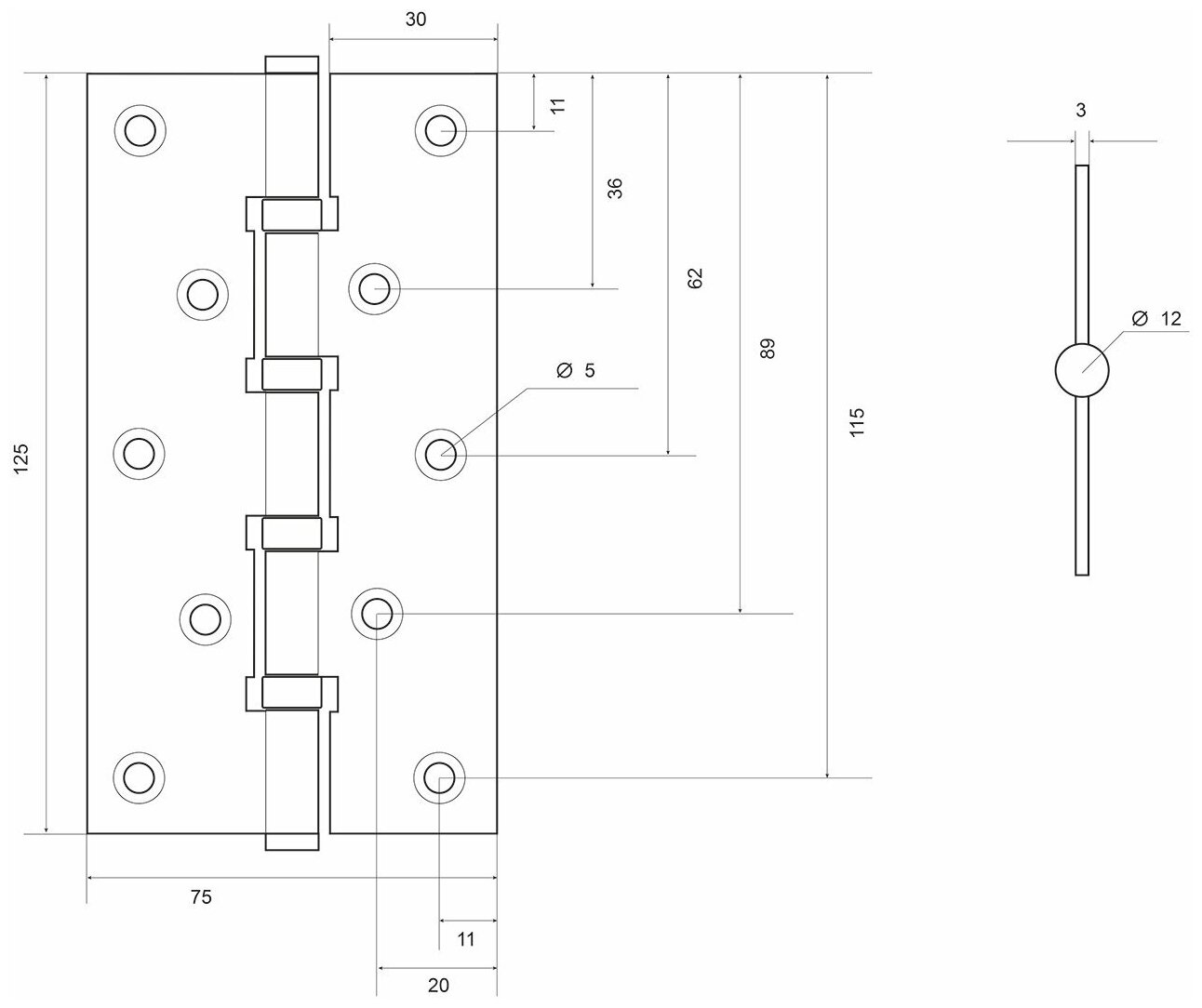 Петля дверная Palladium Openclose System универсальная Palladium N 500 C-5" SB