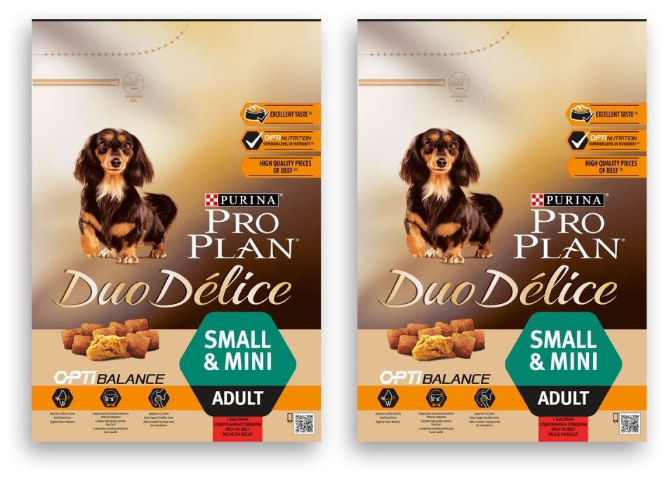 PRO PLAN DUO DELICE SMALL & MINI ADULT для взрослых собак маленьких пород с говядиной и рисом (2,5 + 2,5 кг)
