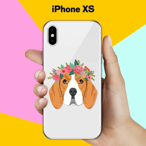 Силиконовый чехол Бигль с цветами на Apple iPhone Xs силиконовый чехол swag бигль на apple iphone xs