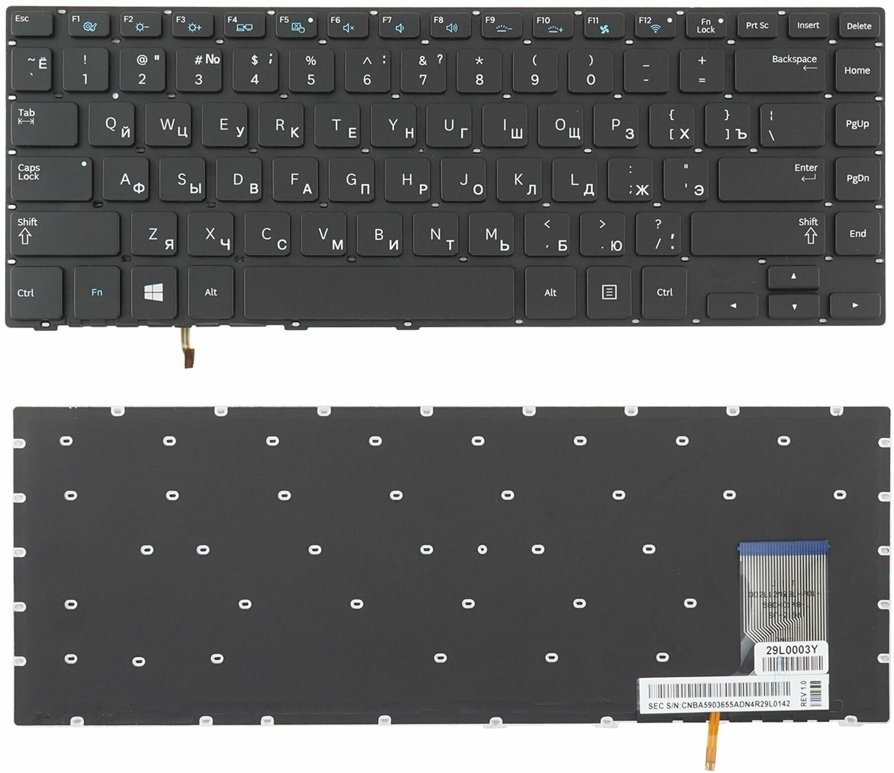 Клавиатура для ноутбука Samsung NP370R4E черная без рамки с подсветкой