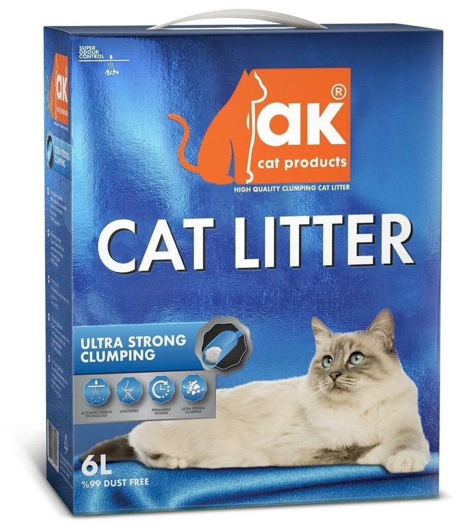 AK Cat Ultra Strong Clumping Комкующийся наполнитель бентонитовый без запаха 6л