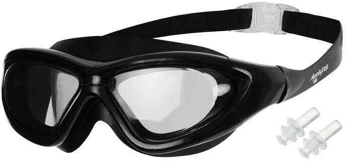 Очки для плавания ONLYTOP взрослые, с берушами, черные (9800)
