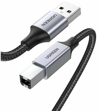 Кабель UGREEN US369 (80801) USB-A Male to USB-B 2.0 Printer Cable Alu Case with Braid для подключения принтера. Длина: 1 м. Цвет: черный.