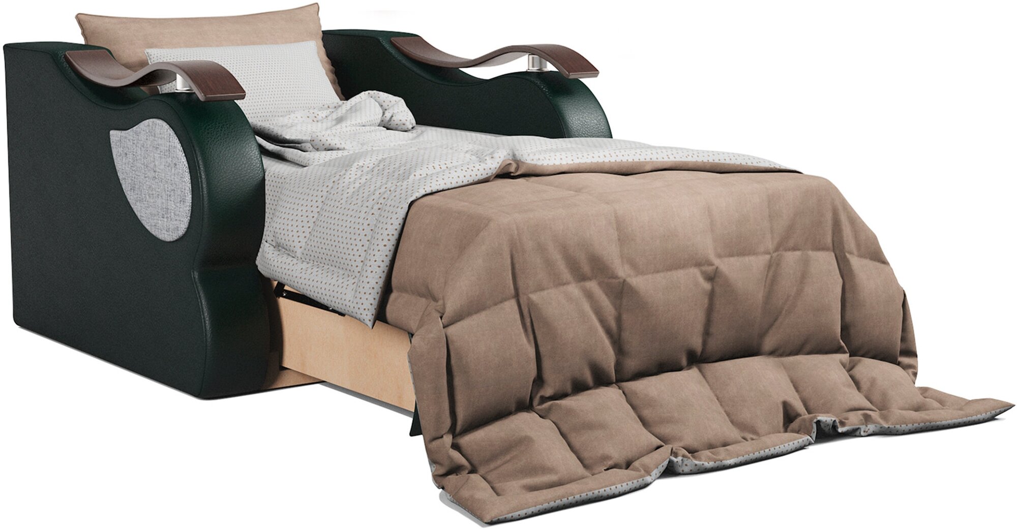 Кресло кровать Капля 70 серая рогожка и черная экокожа