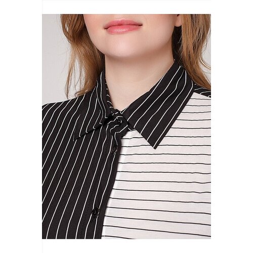 фото Блуза , классический стиль, прямой силуэт, короткий рукав, в полоску, размер 58-60, черный, белый без бренда