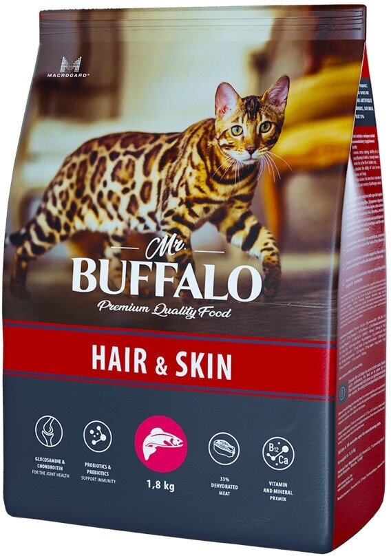 Mr.Buffalo Adult Hair & Skin Сухой корм с лососем для красивой кожи и шерсти у кошек 1,8кг